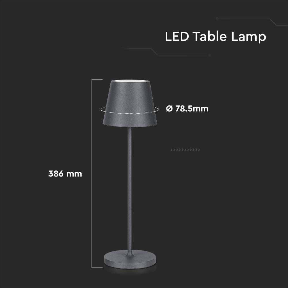 2W Lampka nocna LED zasilana bateryjnie / Ściemnianie przez dotyk / Barwa: 3000K / Obudowa: Szara
