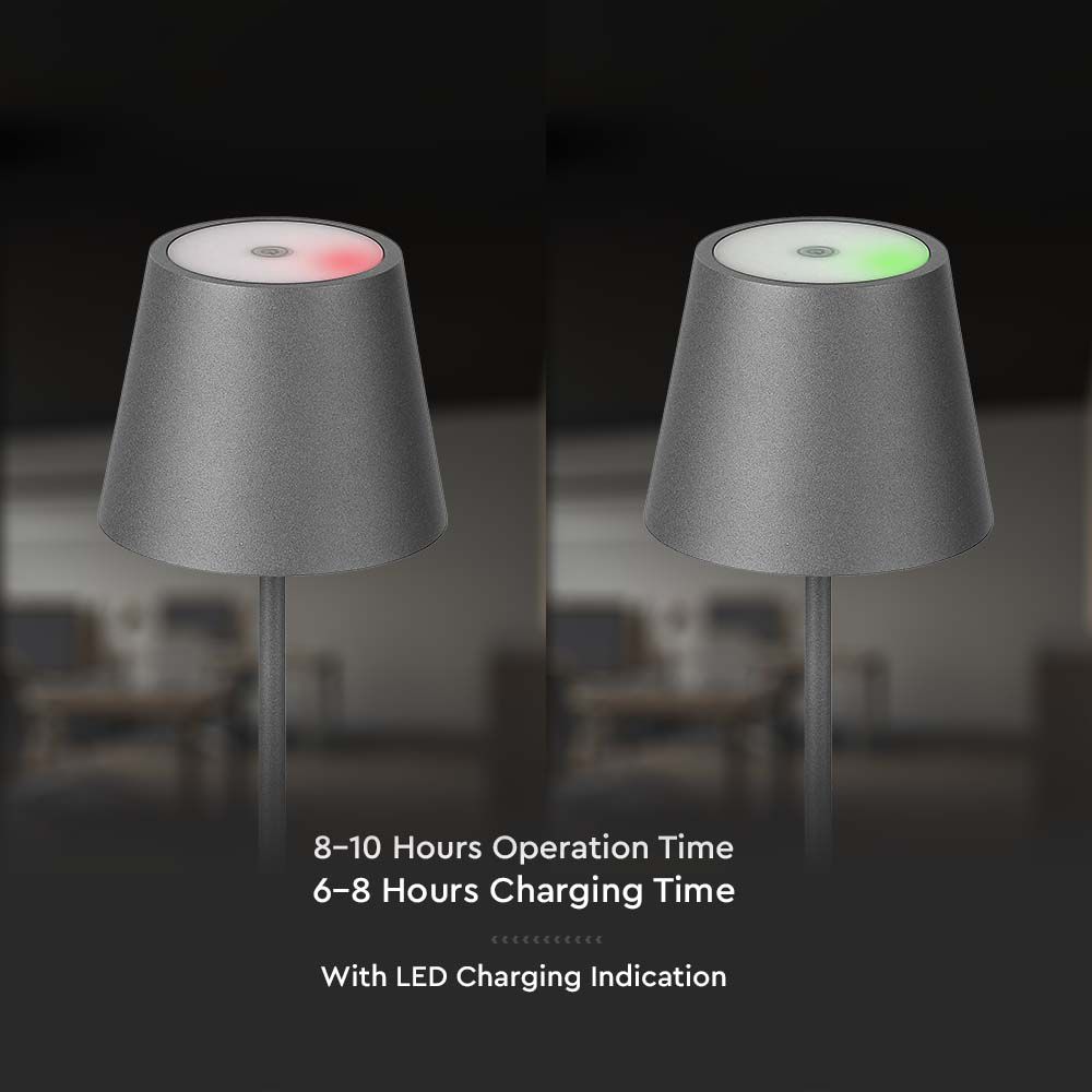 2W Lampka nocna LED zasilana bateryjnie / Ściemnianie przez dotyk / Barwa: 3000K / Obudowa: Szara