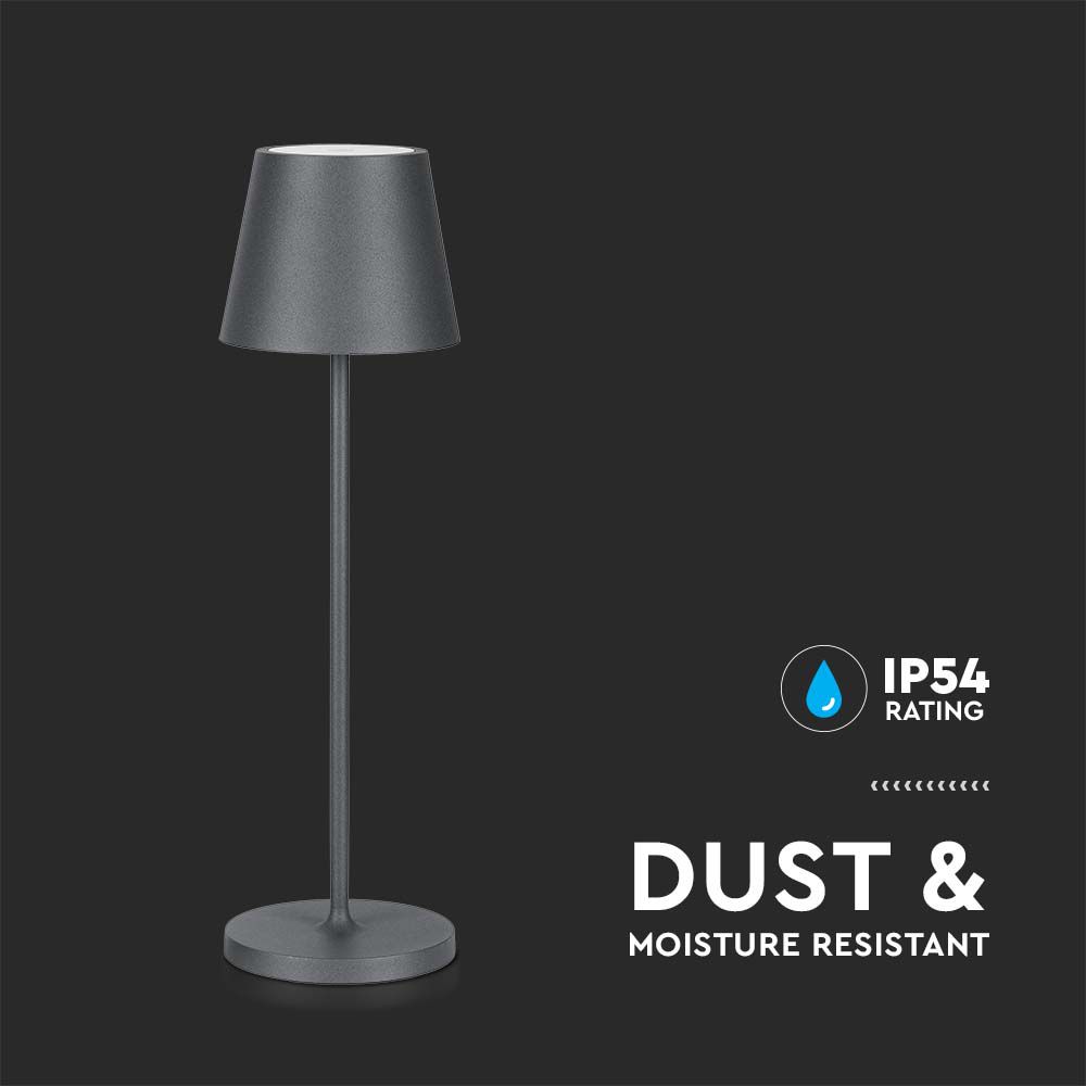 2W Lampka nocna LED zasilana bateryjnie / Ściemnianie przez dotyk / Barwa: 3000K / Obudowa: Szara