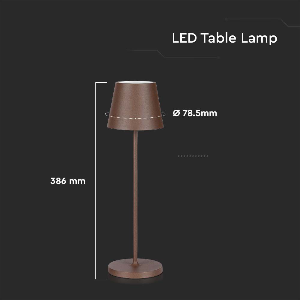 2W Lampka nocna LED zasilana bateryjnie / Ściemnianie przez dotyk / Barwa: 3000K / Obudowa: Brązowy