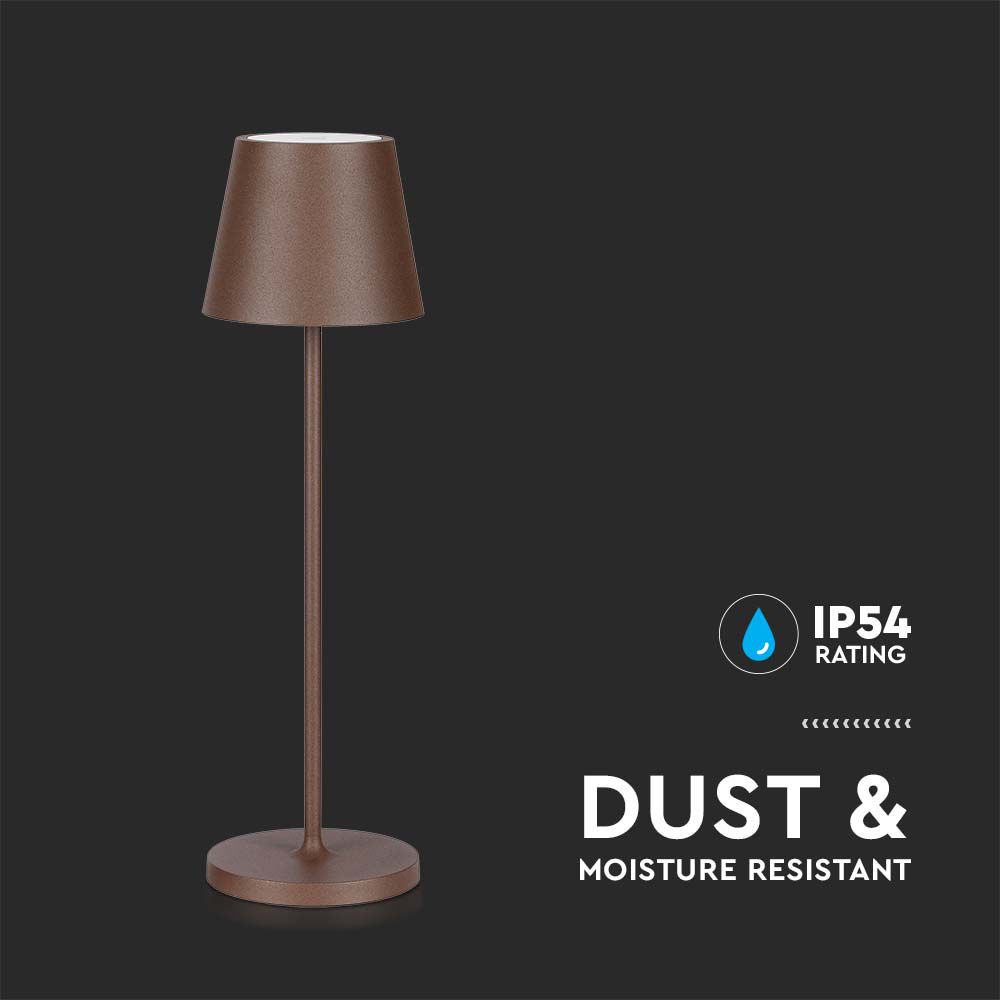 2W Lampka nocna LED zasilana bateryjnie / Ściemnianie przez dotyk / Barwa: 3000K / Obudowa: Brązowy