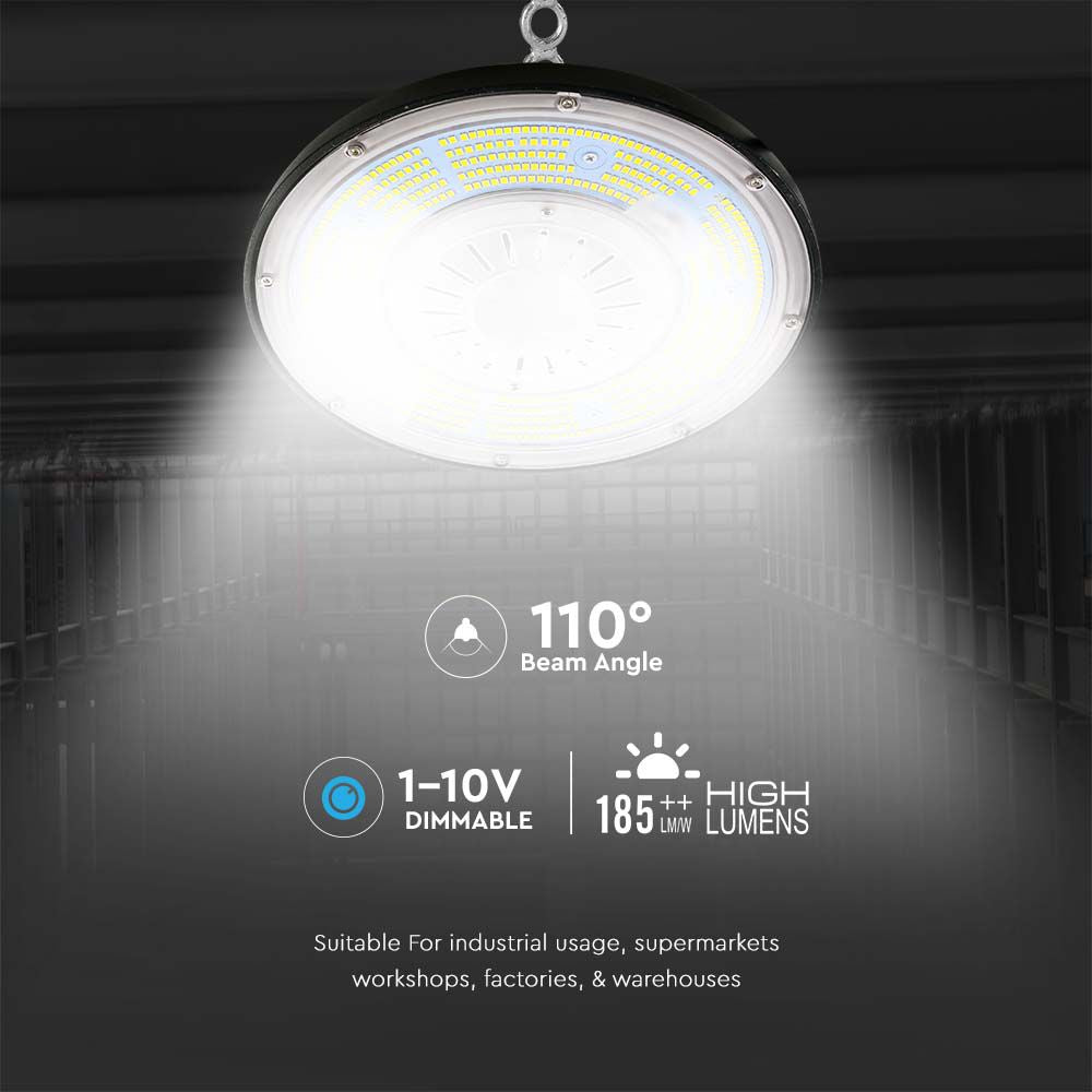 100W Oprawa Highbay LED ( Zasilacz MEANWELL ) / Ściemniana /Barwa:4000K/ Obudowa: Czarna / Skuteczność 200lm/W