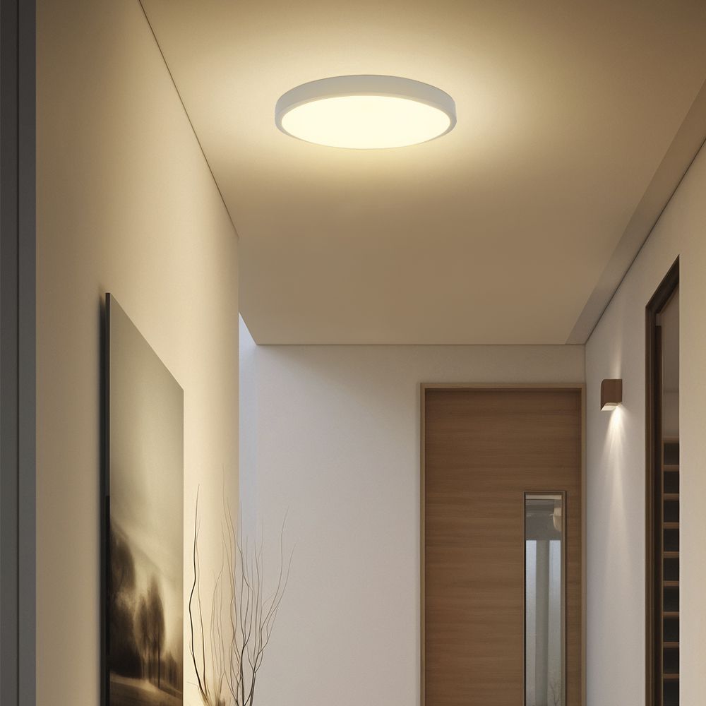18W Plafon LED z mikrofalowym czujnikiem ruchu / SAMSUNG / Średnica: 225mm / Barwa:6500K / Klosz: Okrągły mleczny biała ramka / IP44