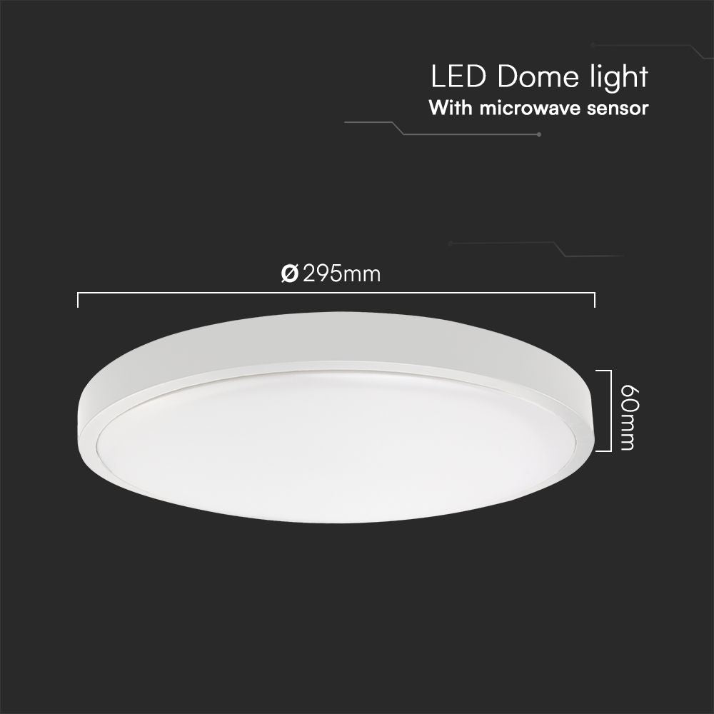 18W Plafon LED z mikrofalowym czujnikiem ruchu / SAMSUNG / Średnica: 225mm / Barwa:3000K / Klosz: Okrągły mleczny biała ramka / IP44