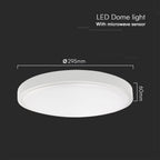 18W Plafon LED z mikrofalowym czujnikiem ruchu / SAMSUNG / Średnica: 225mm / Barwa:6500K / Klosz: Okrągły mleczny biała ramka / IP44