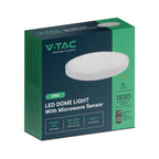 18W Plafon LED z mikrofalowym czujnikiem ruchu / Średnica: 225mm / Barwa:3000K / Klosz: Okrągły mleczny biała ramka / IP44