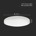 18W Plafon LED z mikrofalowym czujnikiem ruchu / Średnica: 225mm / Barwa:6500K / Klosz: Okrągły mleczny biała ramka / IP44