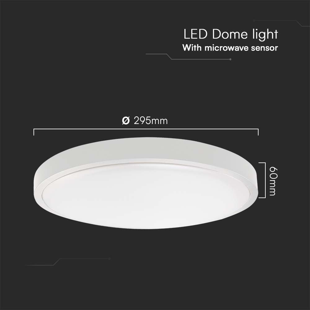 18W Plafon LED z mikrofalowym czujnikiem ruchu / Średnica: 225mm / Barwa:6500K / Klosz: Okrągły mleczny biała ramka / IP44