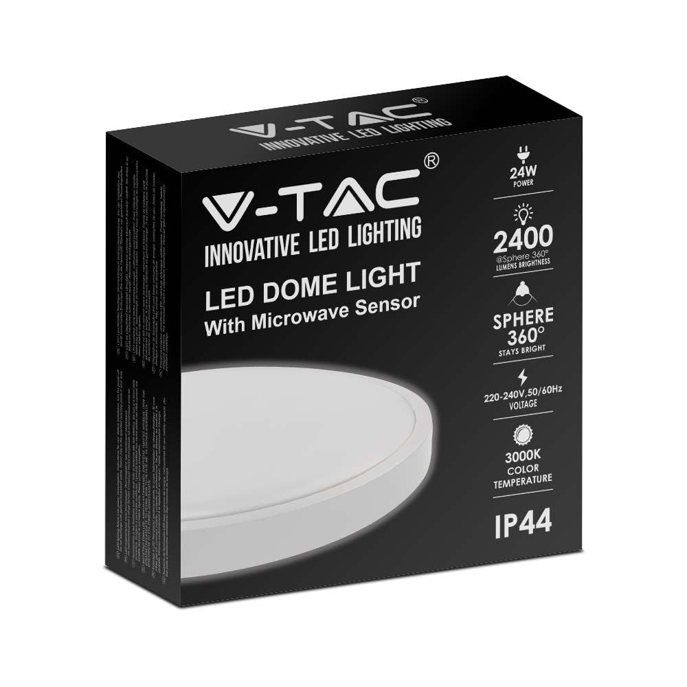 24W Plafon LED z mikrofalowym czujnikiem ruchu / Średnica: 295mm / Barwa:3000K / Klosz: Okrągły mleczny biała ramka / IP44