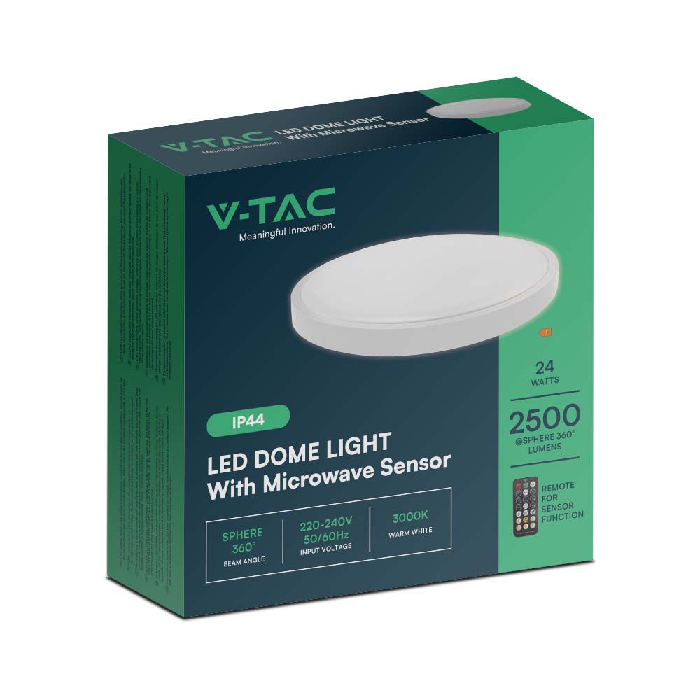 24W Plafon LED z mikrofalowym czujnikiem ruchu / Średnica: 295mm / Barwa:3000K / Klosz: Okrągły mleczny biała ramka / IP44