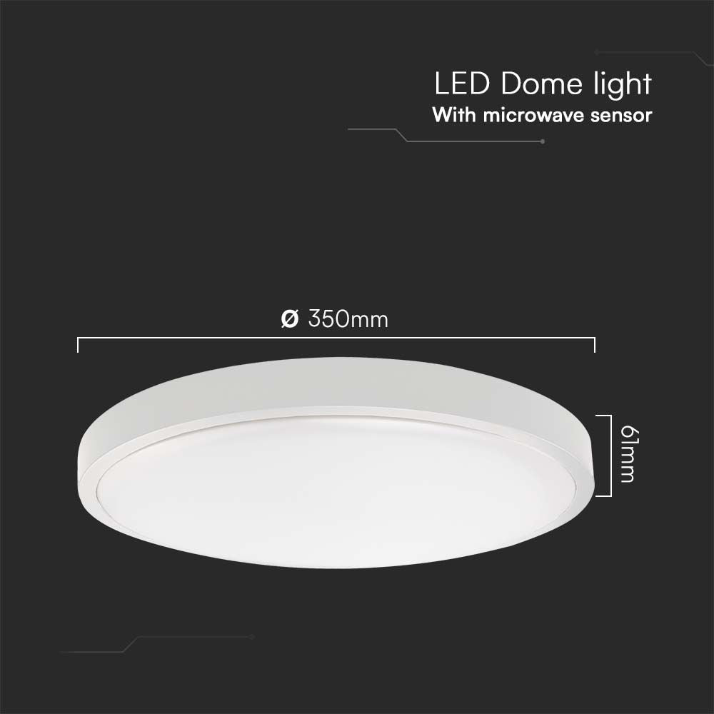 24W Plafon LED z mikrofalowym czujnikiem ruchu / Średnica: 295mm / Barwa:6500K / Klosz: Okrągły mleczny biała ramka / IP44