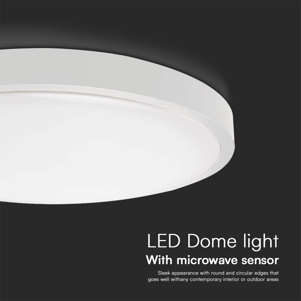 24W Plafon LED z mikrofalowym czujnikiem ruchu / Średnica: 295mm / Barwa:6500K / Klosz: Okrągły mleczny biała ramka / IP44
