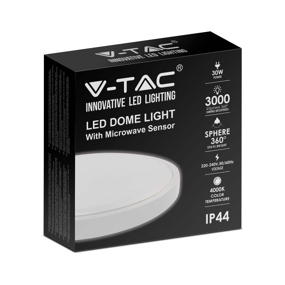 30W Plafon LED z mikrofalowym czujnikiem ruchu / Średnica: 420mm / Barwa:4000K / Klosz: Okrągły mleczny biała ramka / IP44
