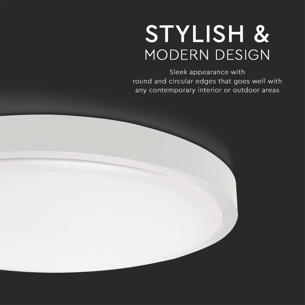 30W Plafon LED z mikrofalowym czujnikiem ruchu / Średnica: 420mm / Barwa:4000K / Klosz: Okrągły mleczny biała ramka / IP44