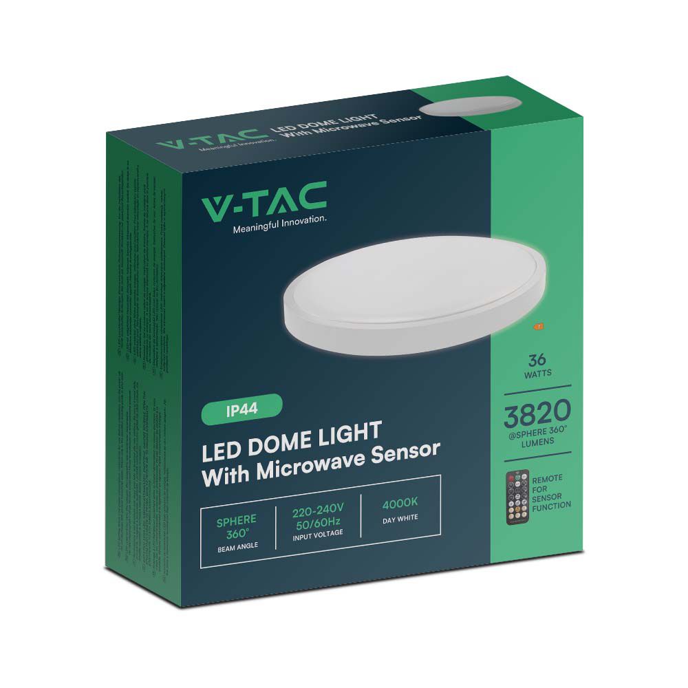 36W Plafon LED z mikrofalowym czujnikiem ruchu / Średnica: 350mm / Barwa:4000K / Klosz: Okrągły mleczny biała ramka / IP44