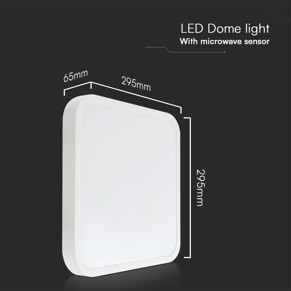 18W Plafon LED z mikrofalowym czujnikiem ruchu / SAMSUNG / Średnica: 225mm / Barwa:4000K / Klosz: Kwadratowy mleczny biała ramka / IP44