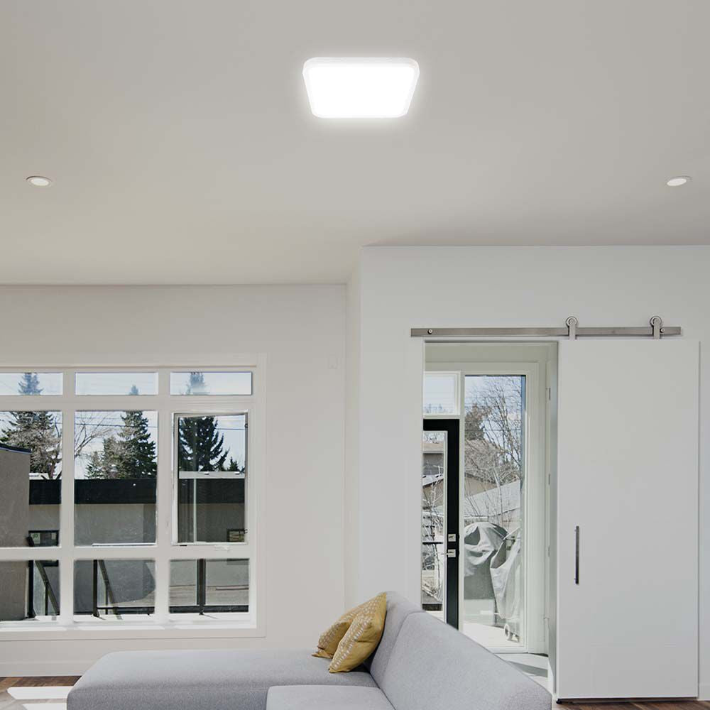 18W Plafon LED z mikrofalowym czujnikiem ruchu / Średnica: 225mm / Barwa:4000K / Klosz: Kwadratowy mleczny biała ramka / IP44