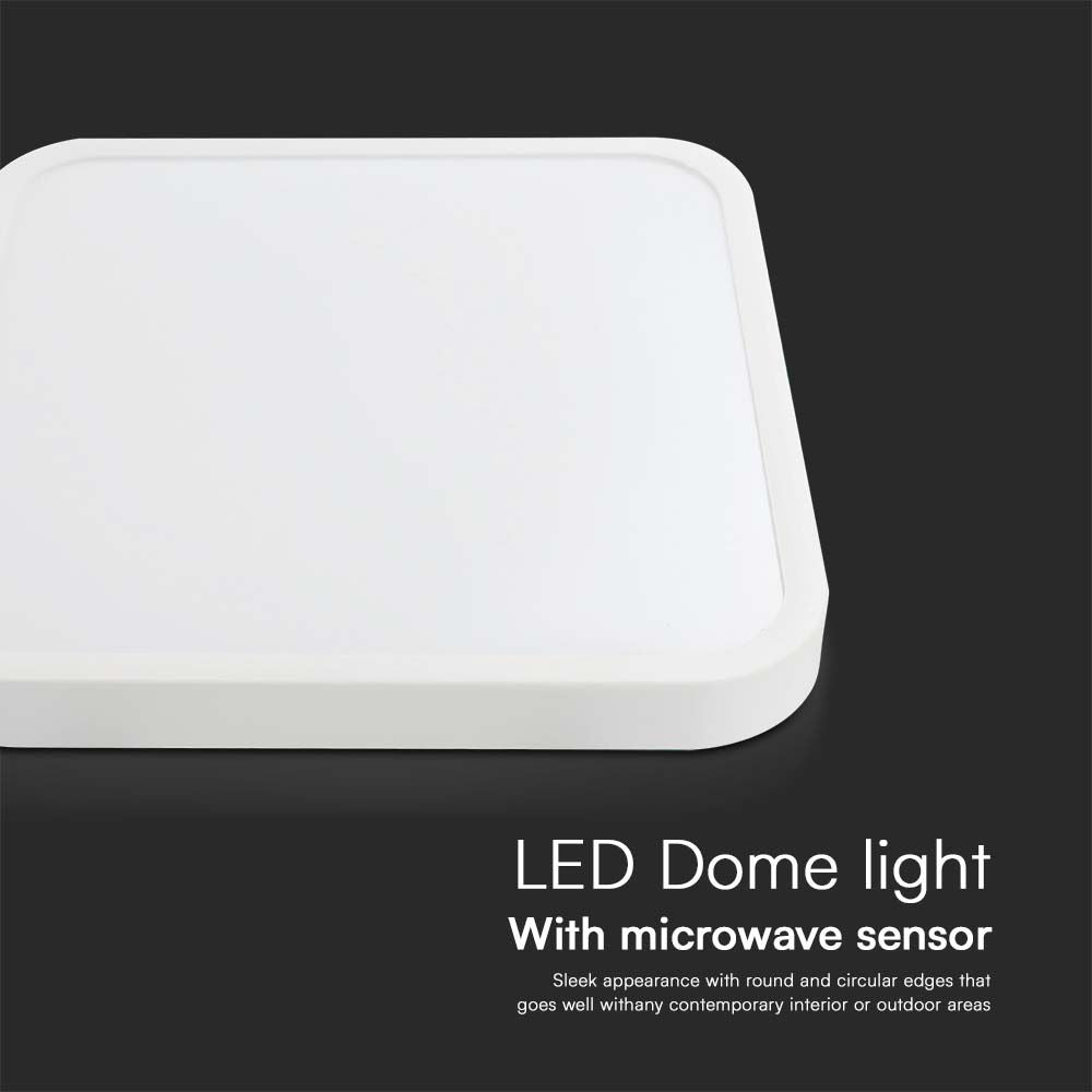 18W Plafon LED z mikrofalowym czujnikiem ruchu / Średnica: 225mm / Barwa:4000K / Klosz: Kwadratowy mleczny biała ramka / IP44