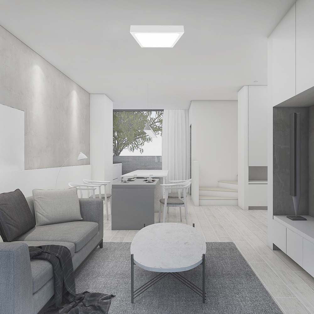 24W Plafon LED z mikrofalowym czujnikiem ruchu / Średnica: 295mm / Barwa:4000K / Klosz: Kwadratowy mleczny biała ramka / IP44