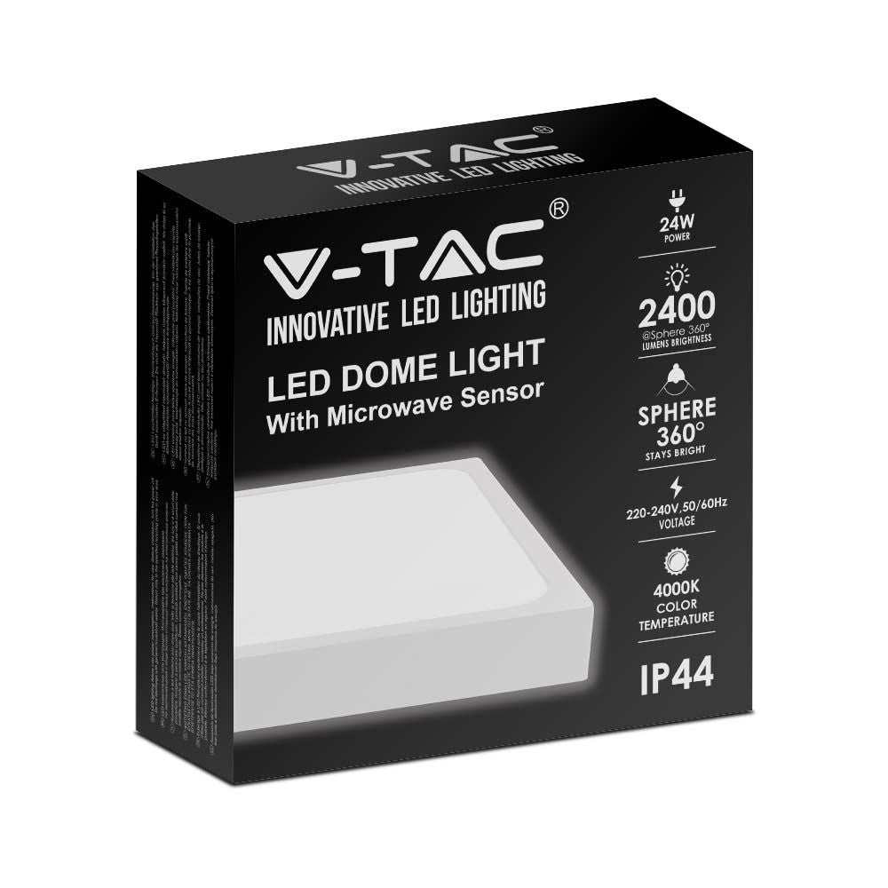 24W Plafon LED z mikrofalowym czujnikiem ruchu / Średnica: 295mm / Barwa:4000K / Klosz: Kwadratowy mleczny biała ramka / IP44