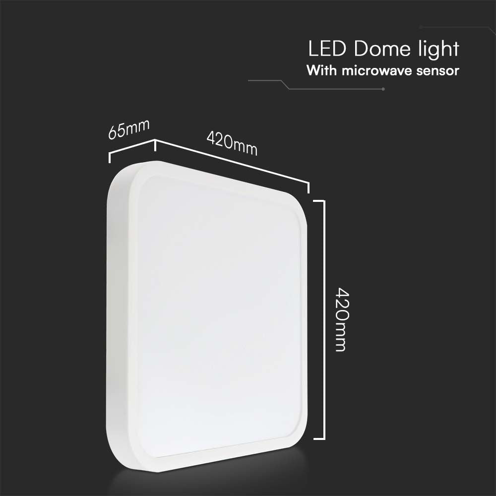36W Plafon LED z mikrofalowym czujnikiem ruchu / Średnica: 350mm / Barwa:4000K / Klosz: Kwadratowy mleczny biała ramka / IP44