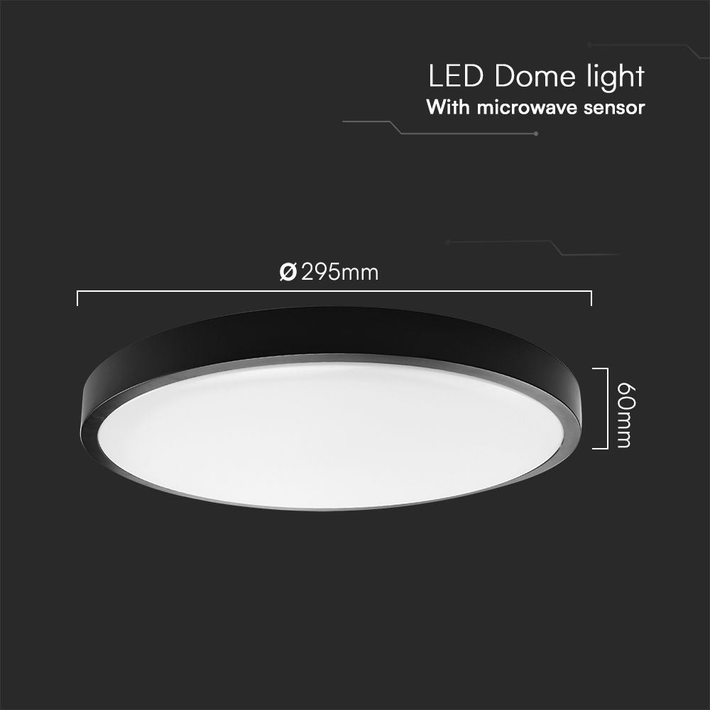 18W Plafon LED z mikrofalowym czujnikiem ruchu / SAMSUNG / Średnica: 225mm / Barwa:4000K / Klosz: Okrągły mleczny czarna ramka / IP44