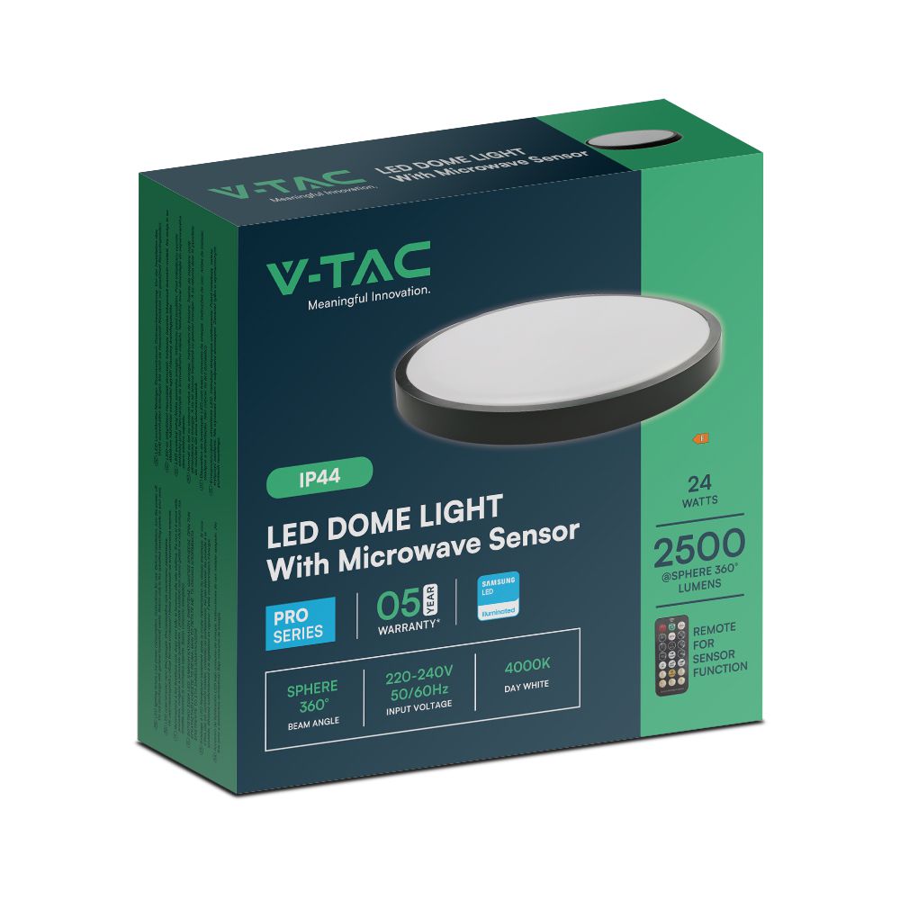 24W Plafon LED z mikrofalowym czujnikiem ruchu / SAMSUNG / Średnica: 295mm / Barwa:4000K / Klosz: Okrągły mleczny czarna ramka / IP44