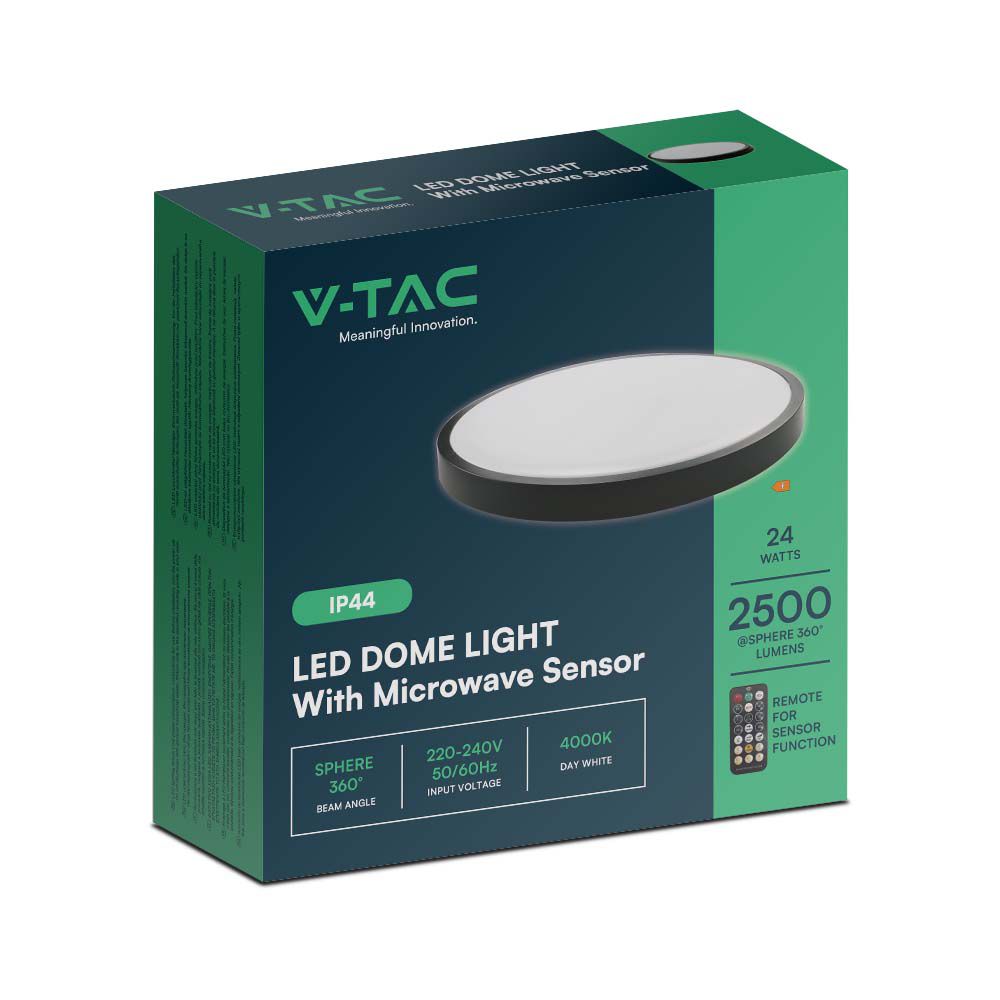 24W Plafon LED z mikrofalowym czujnikiem ruchu / Średnica: 295mm / Barwa:4000K / Klosz: Okrągły mleczny czarna ramka / IP44