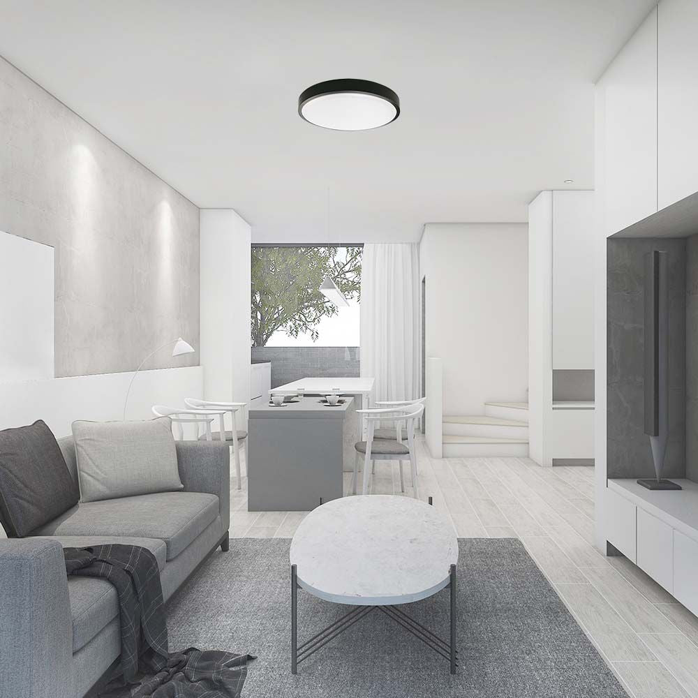 30W Plafon LED z mikrofalowym czujnikiem ruchu / Średnica: 420mm / Barwa:4000K / Klosz: Okrągły mleczny czarna ramka / IP44