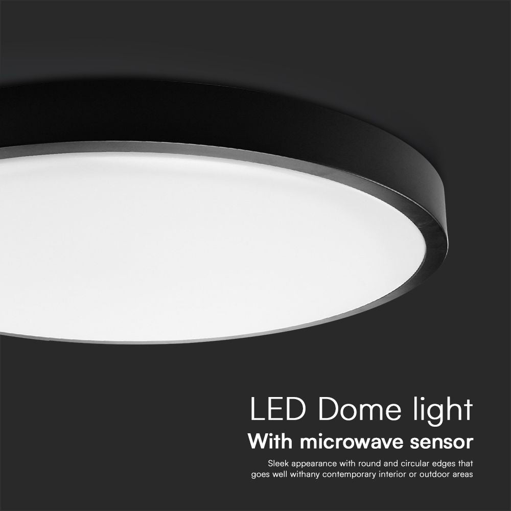 36W Plafon LED z mikrofalowym czujnikiem ruchu / SAMSUNG / Średnica: 350mm / Barwa:4000K / Klosz: Okrągły mleczny czarna ramka / IP44