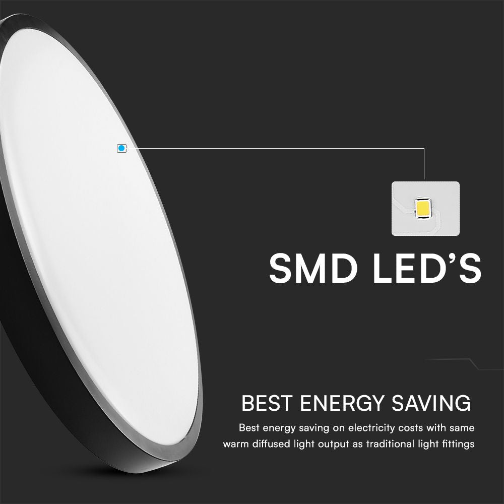36W Plafon LED z mikrofalowym czujnikiem ruchu / SAMSUNG / Średnica: 350mm / Barwa:4000K / Klosz: Okrągły mleczny czarna ramka / IP44