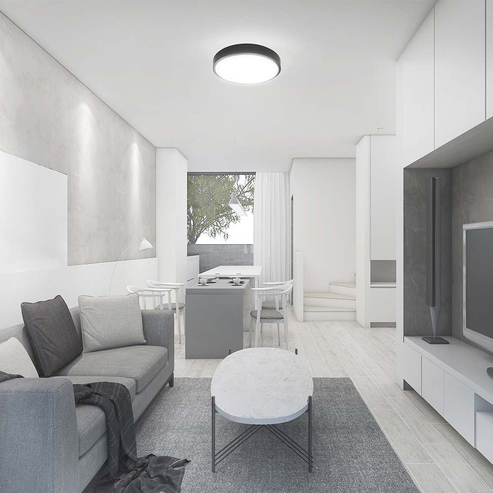 36W Plafon LED z mikrofalowym czujnikiem ruchu / Średnica: 350mm / Barwa:4000K / Klosz: Okrągły mleczny czarna ramka / IP44