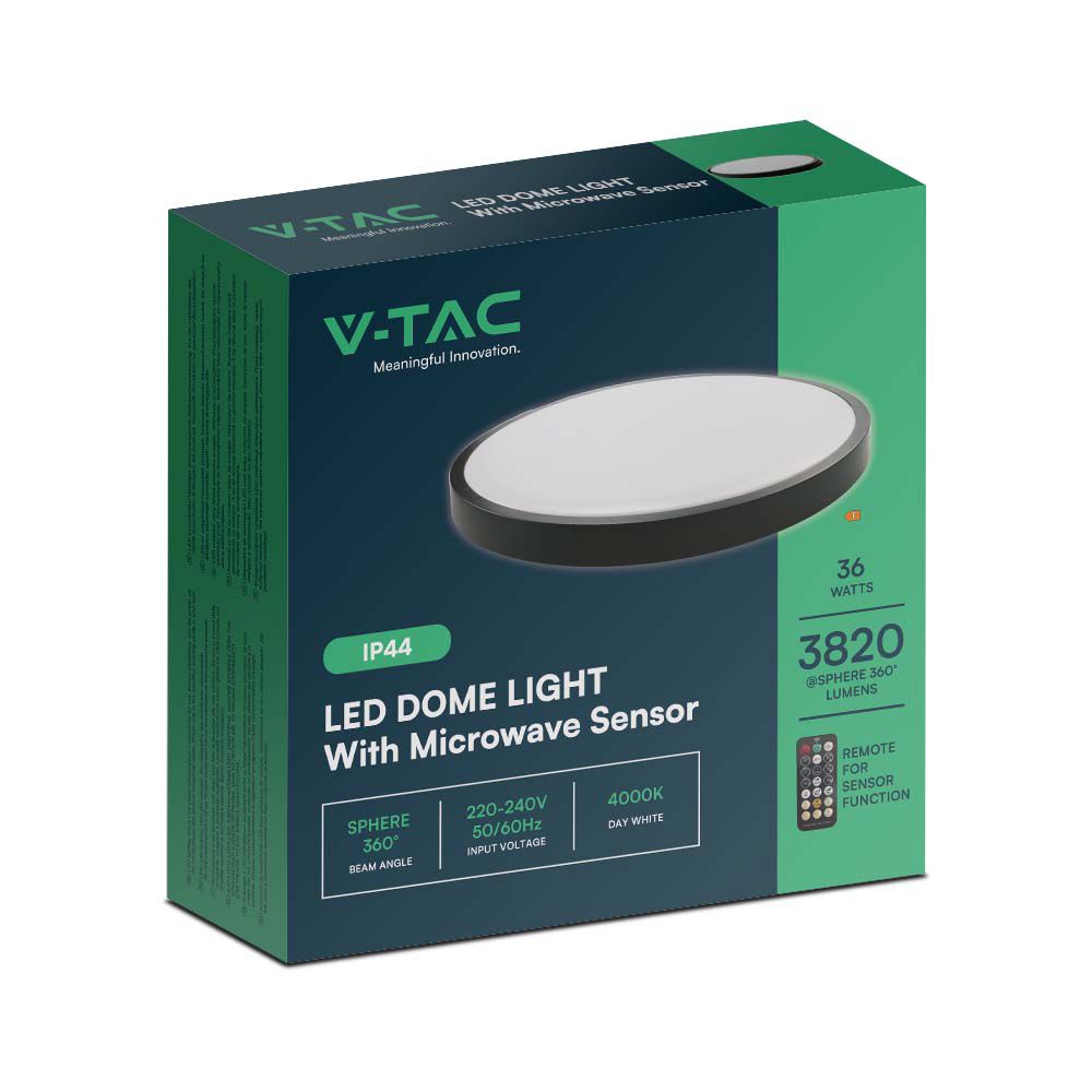36W Plafon LED z mikrofalowym czujnikiem ruchu / Średnica: 350mm / Barwa:4000K / Klosz: Okrągły mleczny czarna ramka / IP44