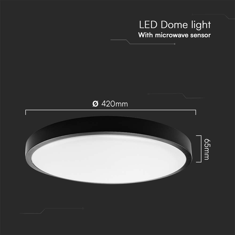 36W Plafon LED z mikrofalowym czujnikiem ruchu / Średnica: 350mm / Barwa:4000K / Klosz: Okrągły mleczny czarna ramka / IP44