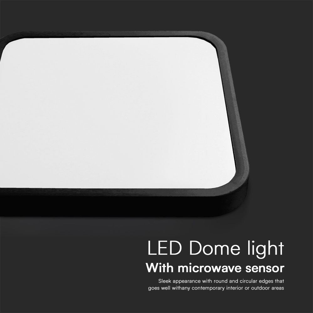 18W Plafon LED z mikrofalowym czujnikiem ruchu / SAMSUNG / Średnica: 225mm / Barwa:4000K / Klosz: Kwadratowy mleczny czarna ramka / IP44