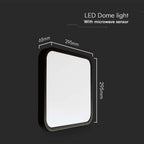 18W Plafon LED z mikrofalowym czujnikiem ruchu / Średnica: 225mm / Barwa:4000K / Klosz: Kwadratowy mleczny czarna ramka / IP44