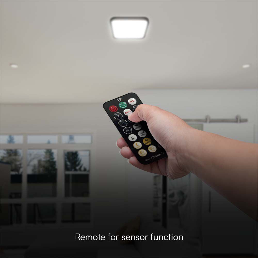 18W Plafon LED z mikrofalowym czujnikiem ruchu / Średnica: 225mm / Barwa:4000K / Klosz: Kwadratowy mleczny czarna ramka / IP44
