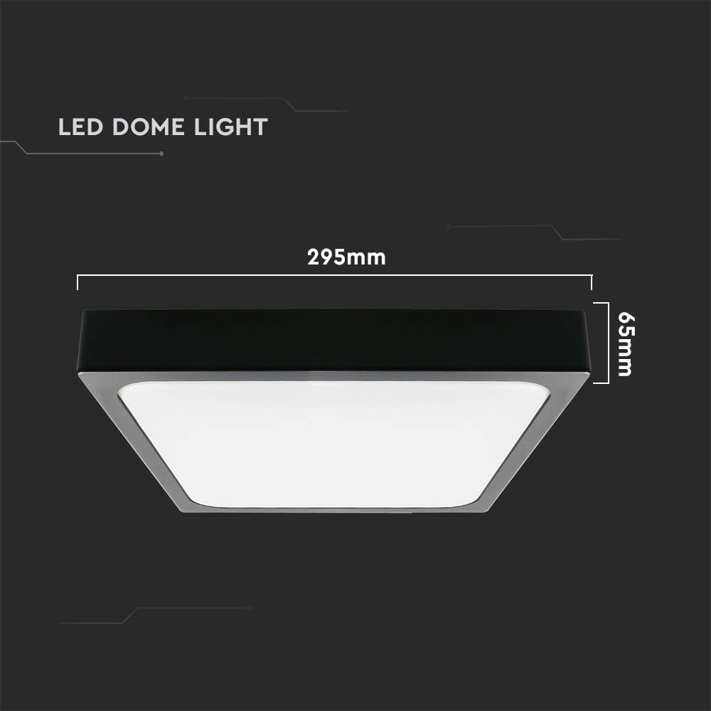 24W Plafon LED z mikrofalowym czujnikiem ruchu / Średnica: 295mm / Barwa:4000K / Klosz: Kwadratowy mleczny czarna ramka / IP44