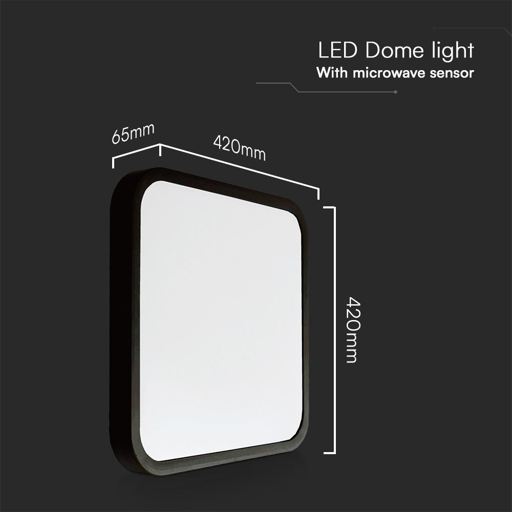 36W Plafon LED z mikrofalowym czujnikiem ruchu / SAMSUNG / Średnica: 350mm / Barwa:4000K / Klosz: Kwadratowy mleczny czarna ramka / IP44