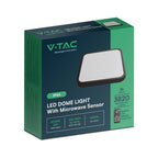 36W Plafon LED z mikrofalowym czujnikiem ruchu / Średnica: 350mm / Barwa:4000K / Klosz: Kwadratowy mleczny czarna ramka / IP44