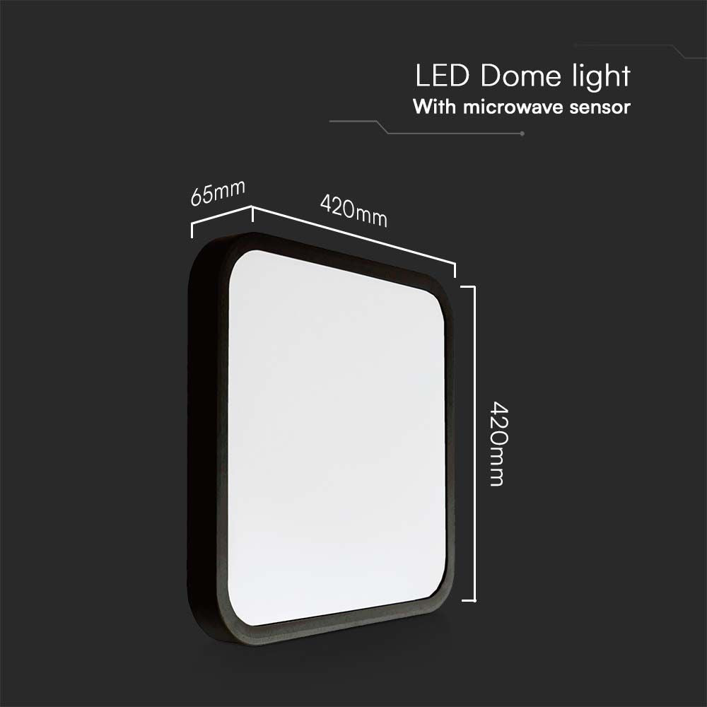 36W Plafon LED z mikrofalowym czujnikiem ruchu / Średnica: 350mm / Barwa:4000K / Klosz: Kwadratowy mleczny czarna ramka / IP44