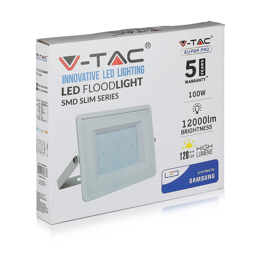 100W Naświetlacz LED SMD / Chip SAMSUNG / Barwa:4000K / Obudowa: Biała / Wydajność: 120lm/w