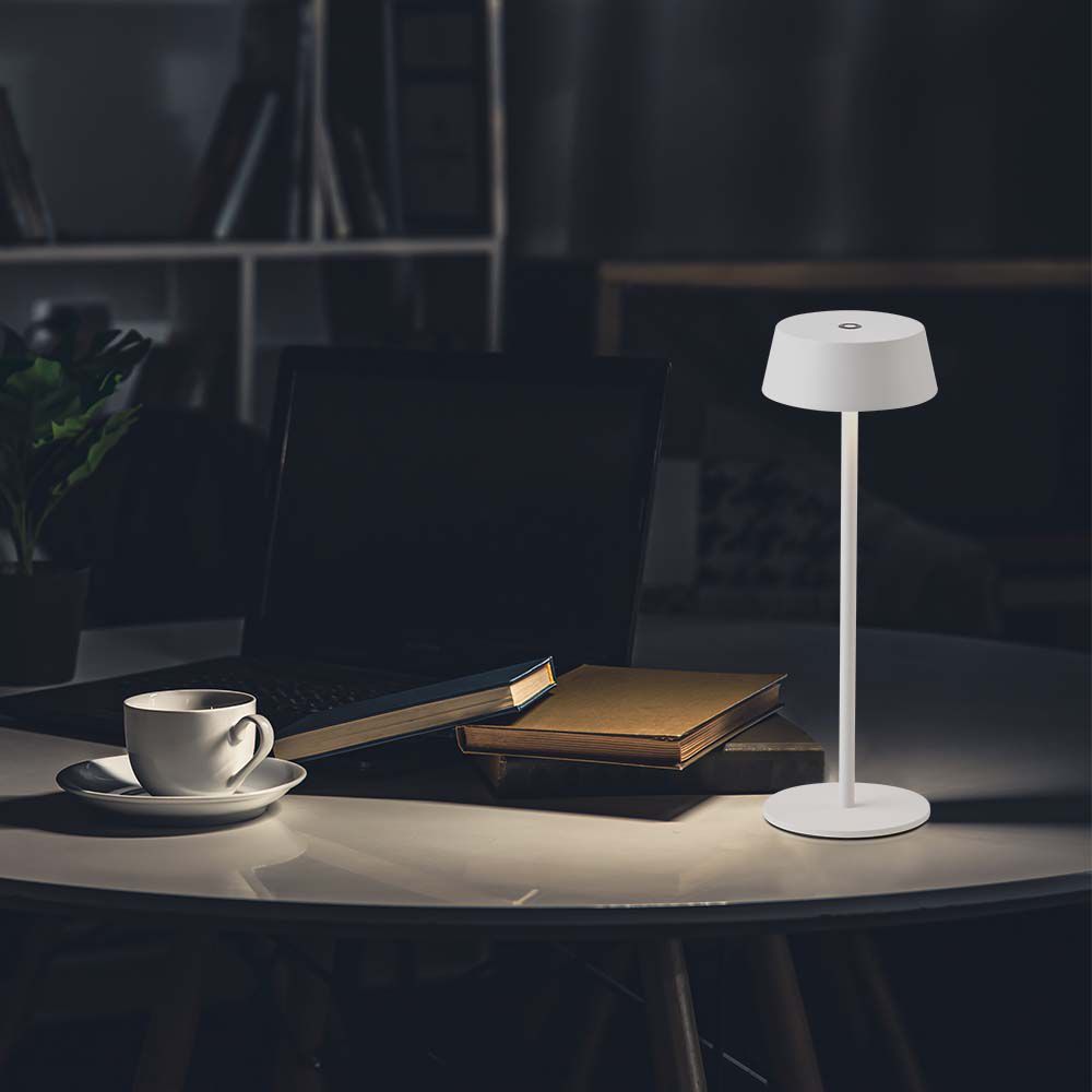 2W Lampka nocna LED zasilana bateryjnie / Ściemnianie przez dotyk / Barwa: 3000K / Obudowa: Biała