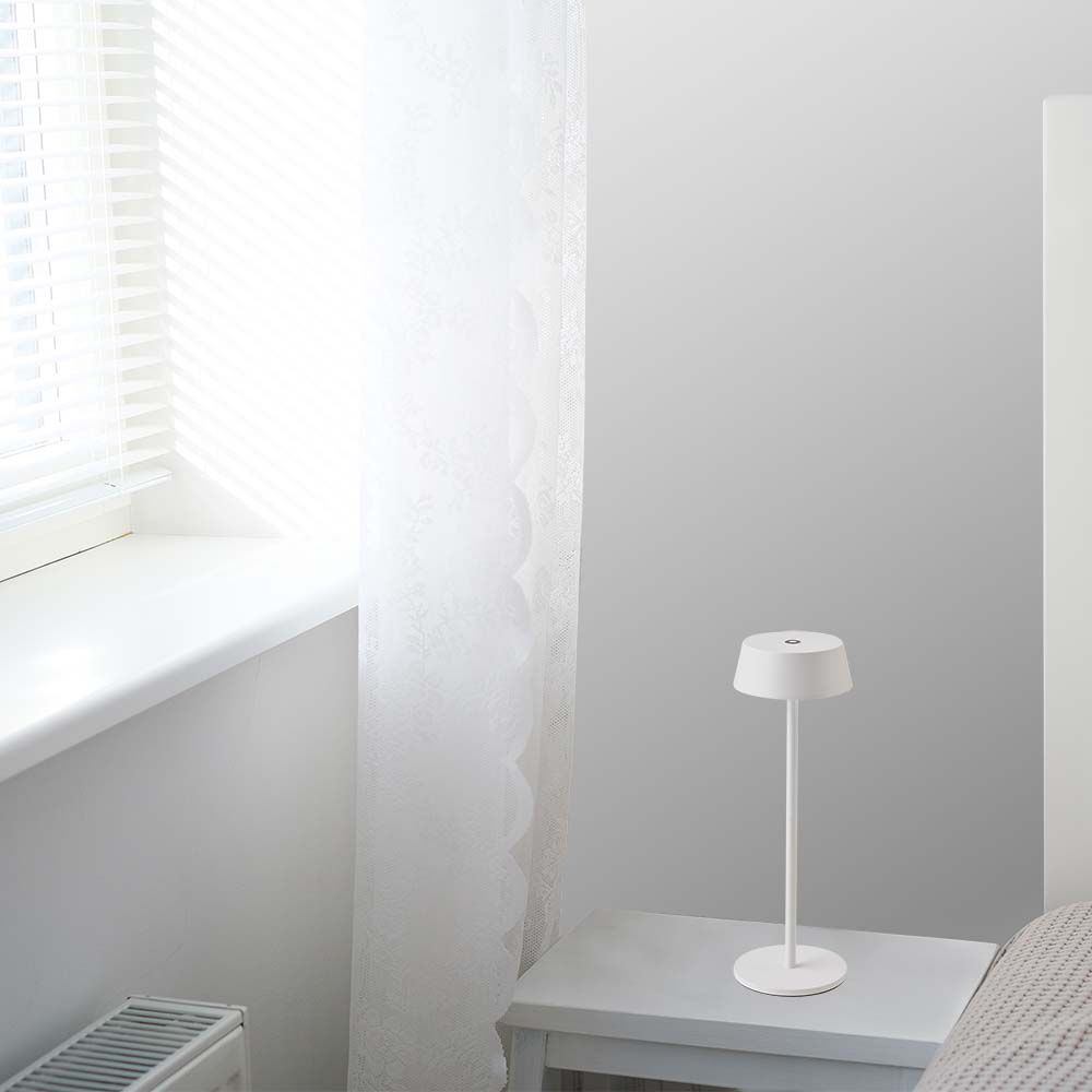 2W Lampka nocna LED zasilana bateryjnie / Ściemnianie przez dotyk / Barwa: 3000K / Obudowa: Biała