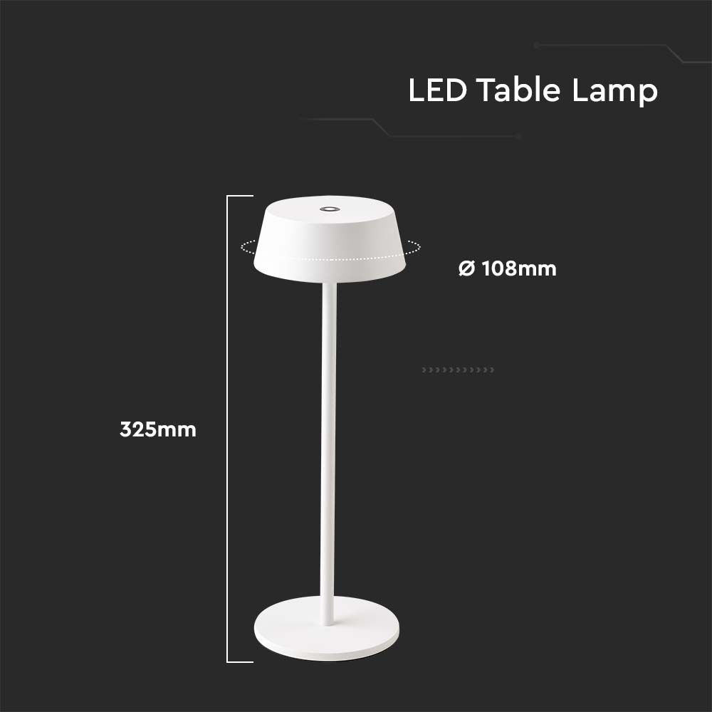 2W Lampka nocna LED zasilana bateryjnie / Ściemnianie przez dotyk / Barwa: 3000K / Obudowa: Biała