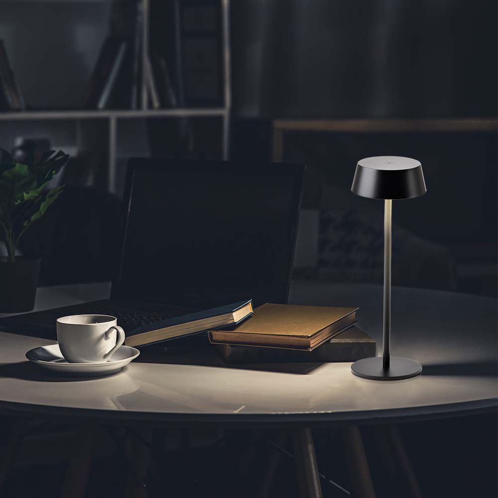 2W Lampka nocna LED zasilana bateryjnie / Ściemnianie przez dotyk / Barwa: 3000K / Obudowa: Czarna