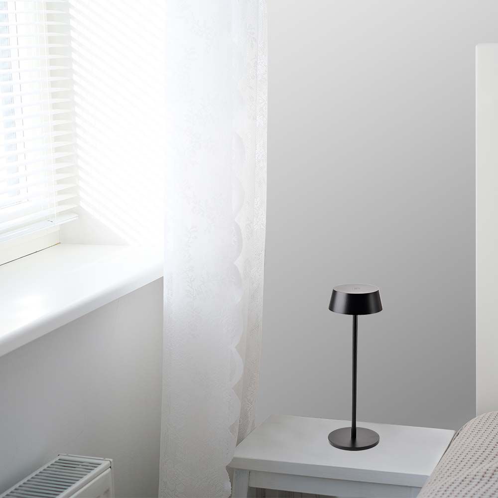 2W Lampka nocna LED zasilana bateryjnie / Ściemnianie przez dotyk / Barwa: 3000K / Obudowa: Czarna
