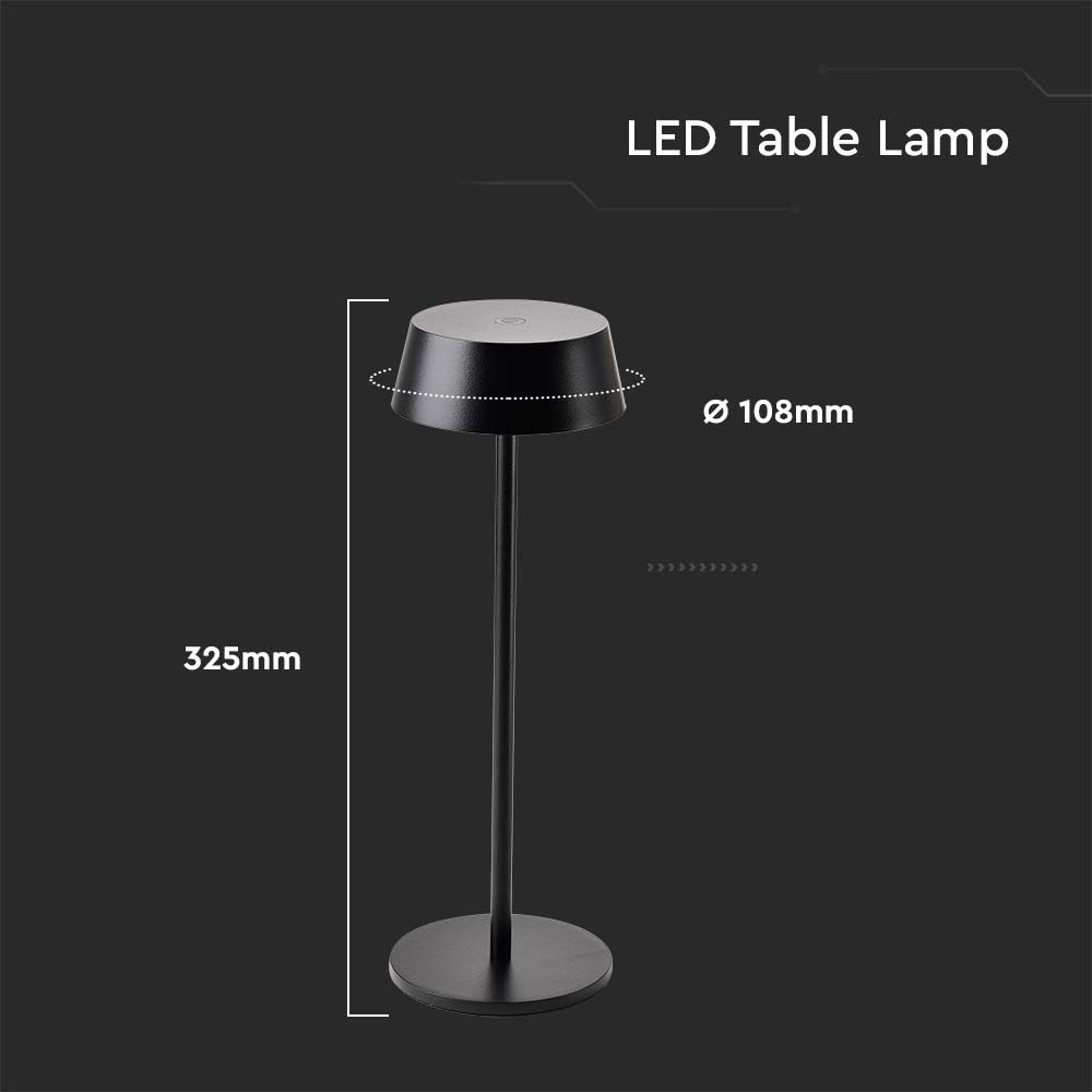 2W Lampka nocna LED zasilana bateryjnie / Ściemnianie przez dotyk / Barwa: 3000K / Obudowa: Czarna