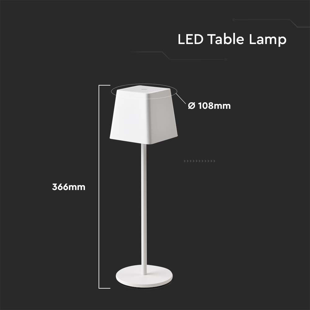 2W Lampka nocna LED zasilana bateryjnie / Ściemnianie przez dotyk / Barwa: 3000K / Obudowa: Biała