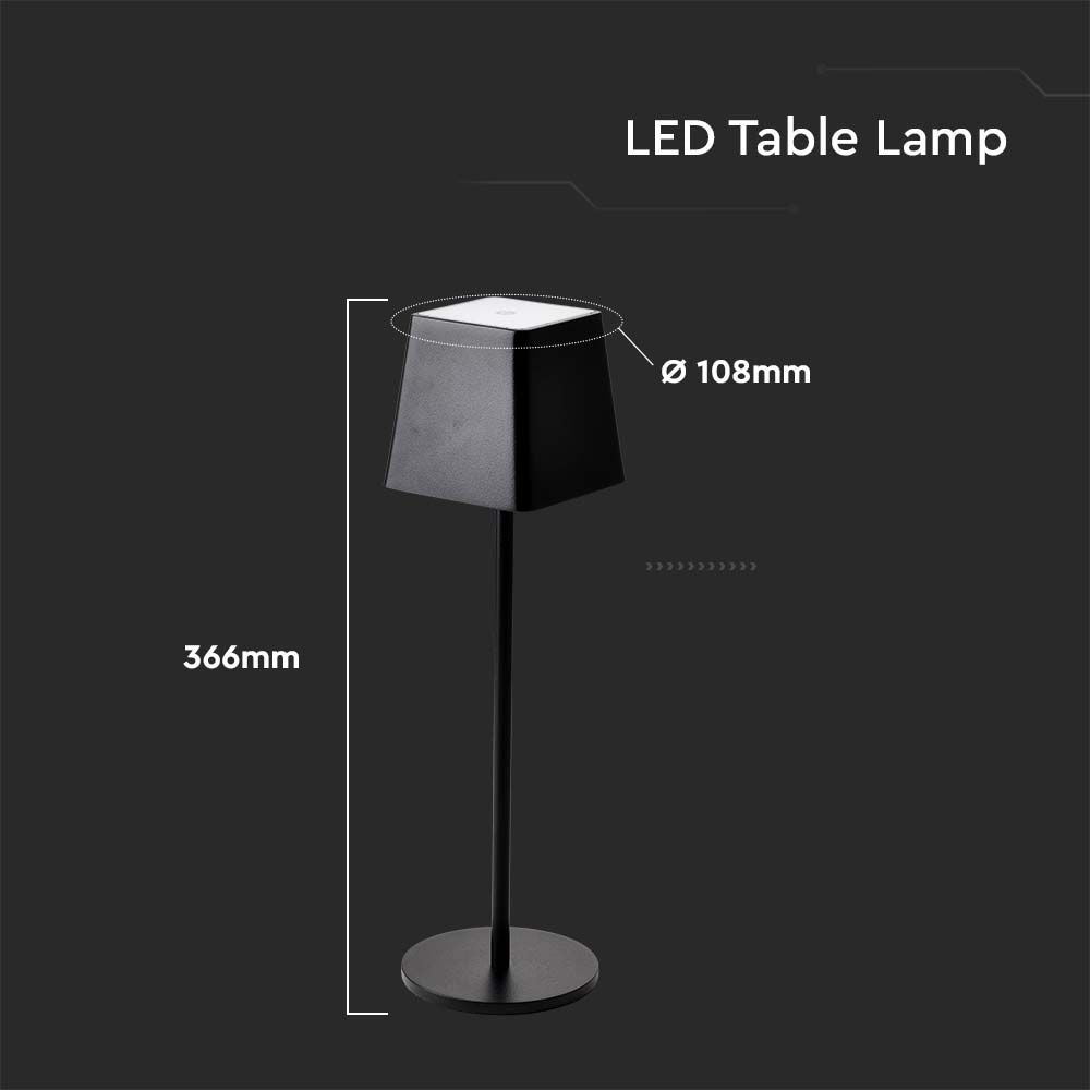 2W Lampka nocna LED zasilana bateryjnie / Ściemnianie przez dotyk / Barwa: 3000K / Obudowa: Czarna